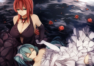 Картинка vocaloid аниме megurine luka девушки hatsune miku цветы яблоки вода грудь mukuro238 kyouya арт