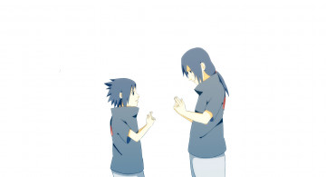 Картинка аниме naruto обучение учиха печати братья мальчики итачи саске белый фон