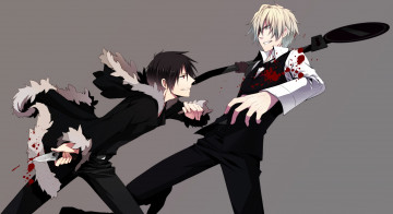 Картинка аниме dyurarara драка бармен кровь дюрарара улыбка хейваджима шизуо орихара изая парни враги знак блоха