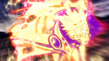 Картинка аниме naruto сияние режим кьюби скорость бег наруто небо чакра пламя