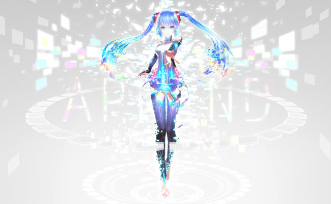 Обои картинки фото vocaloid, аниме, вокалоид, фон, жест, улыбка, взгляд, hatsune, miku, девушка, iori, art