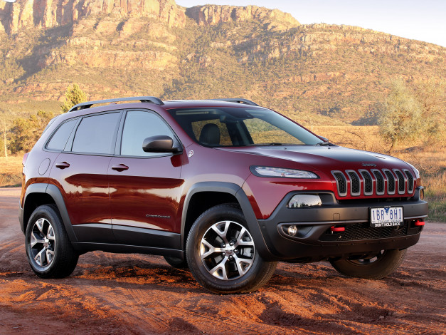 Обои картинки фото автомобили, jeep, красный, 2014, г, kl, cherokee, trailhawk, au-spec