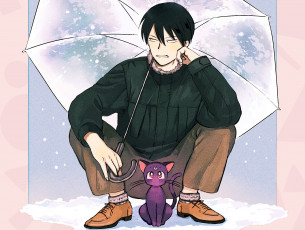 обоя аниме, sailor moon, luna, парень, зонт, sailor, moon