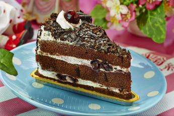 Картинка еда торты шоколад торт кусок вишня крем