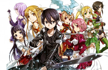 Картинка аниме sword+art+online кирито девочки сион асуна