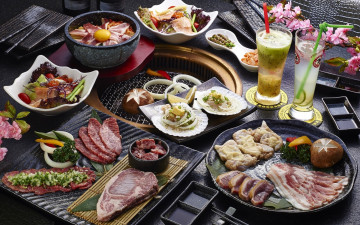 Картинка еда разное блюда ассорти закуски овощи напитки мясо