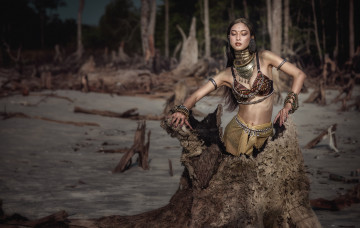 Картинка девушки -unsort+ азиатки украшения этно коряга дерево костюм наряд азиатка