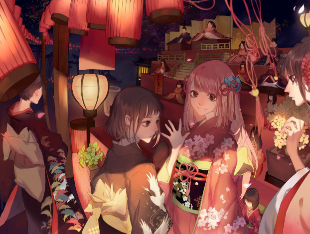 Обои картинки фото аниме, unknown,  другое, фон, взгляд, девушки