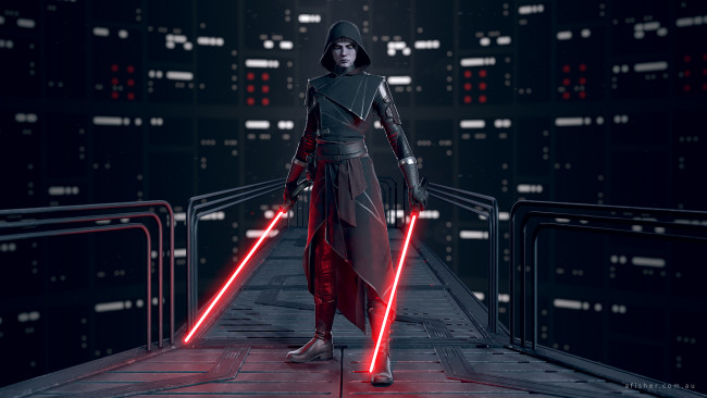Обои картинки фото фэнтези, _star wars, асажж, вентресс, star, wars, sith, ситх, lightsaber, render, рендеринг, asajj, ventress, звездные, войны, by, adam-fisher, стойка, поза, световой, меч