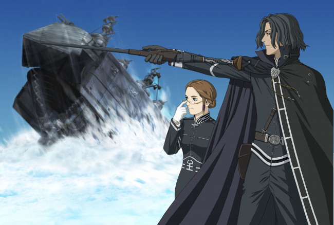 Обои картинки фото аниме, last exile, изгнанник, девушка, оружие, мужчина