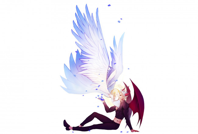 Обои картинки фото аниме, nanatsu no taizai, элейн, бан, ангел, демон