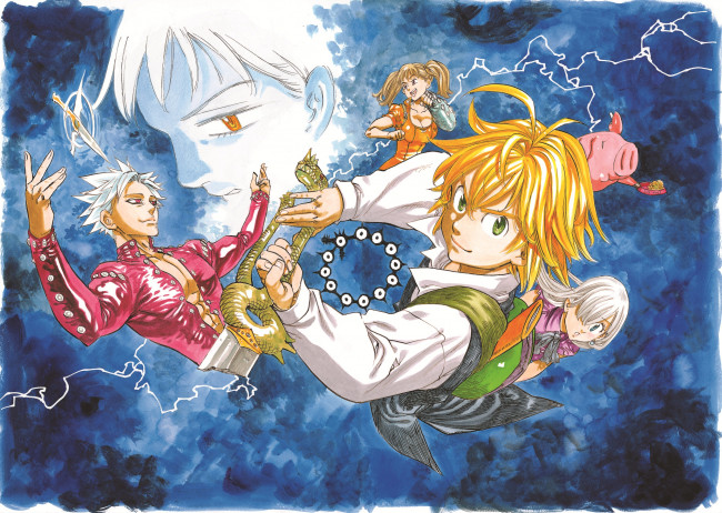 Обои картинки фото аниме, nanatsu no taizai, мелиодас, бан, элизабет, диана, кинг