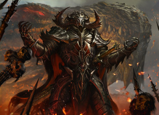 Картинка фэнтези демоны череп оружие копьё кольчуга латы дракон рыцарь