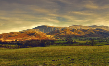 Картинка природа пейзажи закат облака поле горы