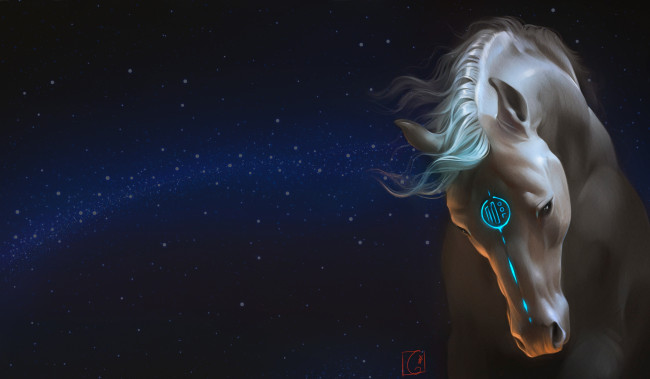 Обои картинки фото рисованное, животные,  лошади, gaudibuendia, фентези, александра, хитрова, art, конь, ночь