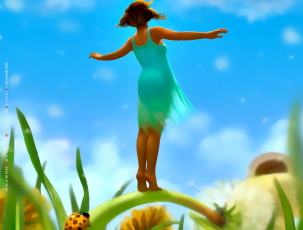 обоя календари, фэнтези, девушка, маленькая, цветы, насекомое, природа, calendar, 2020