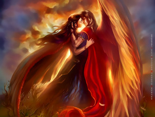 Картинка календари фэнтези поцелуй девушка крылья чувство calendar 2020