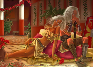 обоя календари, фэнтези, юноша, девушка, цветы, помещение, calendar, 2020