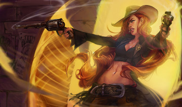 Картинка видео+игры league+of+legends девушка фон шляпа шериф револьвер