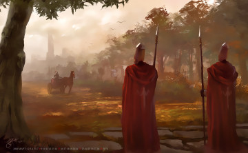 обоя календари, фэнтези, воин, шлем, копье, оружие, стражник, лошадь, конь, calendar, 2020