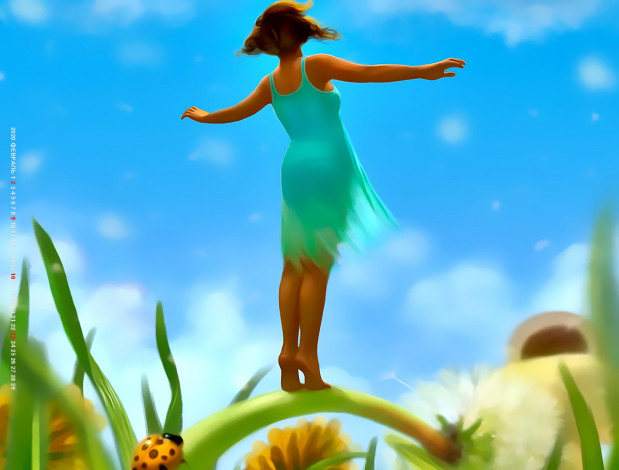 Обои картинки фото календари, фэнтези, девушка, маленькая, цветы, насекомое, природа, calendar, 2020