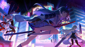 Картинка аниме оружие +техника +технологии девушки город