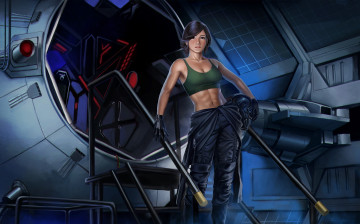 Картинка фэнтези _star+wars девушка фон взгляд комбинезон шлем