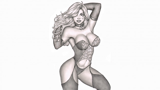 Обои картинки фото рисованное, elberty oliveira, девушка, фон, корсет, чулки, скетч