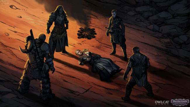 Обои картинки фото видео игры, pathfinder,  wrath of the righteous, люди, тело, костер