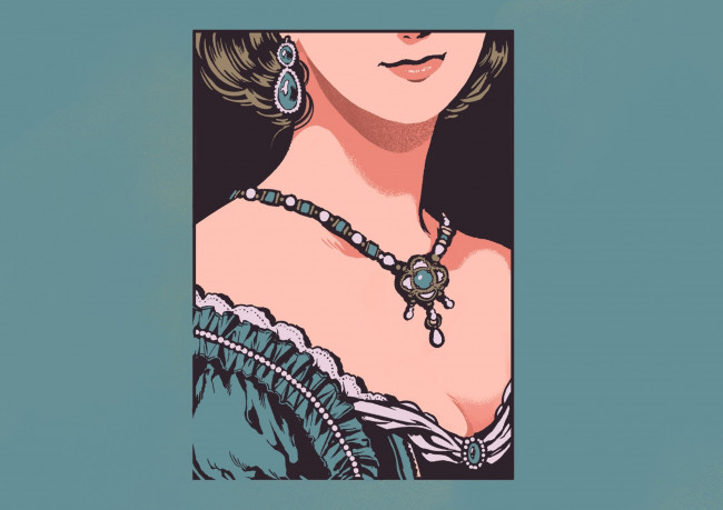 Обои картинки фото рисованное, люди, женщина, декольте, украшения