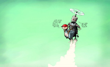 Картинка рисованное минимализм мальчик корзина робот