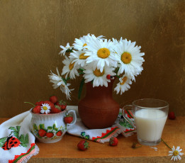 Картинка еда натюрморт ромашки
