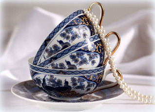 обоя разное, посуда, столовые, приборы, кухонная, утварь, блюдце, чашки, жемчуг, ожерелье