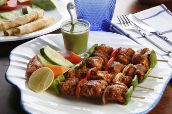 Картинка еда шашлык барбекю овощи соус