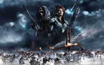 Картинка defiance видео игры мост солдаты сражение бой оружие