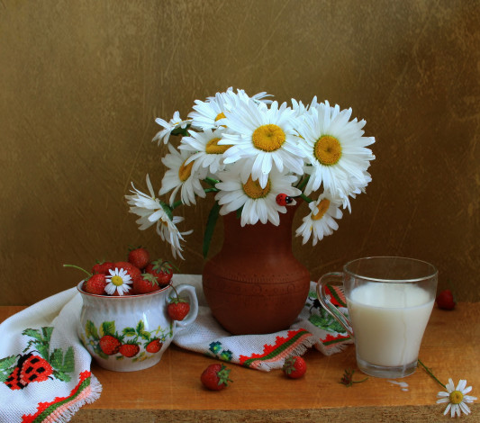Обои картинки фото еда, натюрморт, ромашки