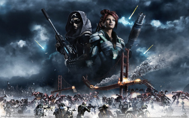 Обои картинки фото defiance, видео, игры, мост, солдаты, сражение, бой, оружие