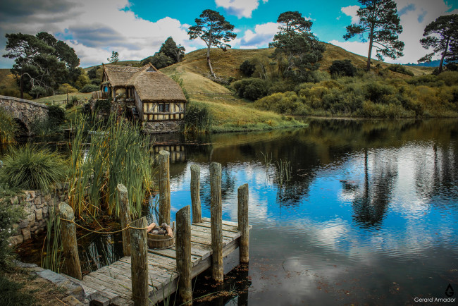 Обои картинки фото пейзаж, природа, пейзажи, мостик, домик, река