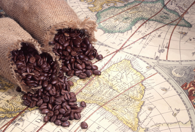 Обои картинки фото еда, кофе, кофейные, зёрна, карта