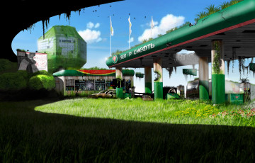 Картинка фэнтези иные+миры +иные+времена заросли руины запустение постапокалипсис бензозаправка