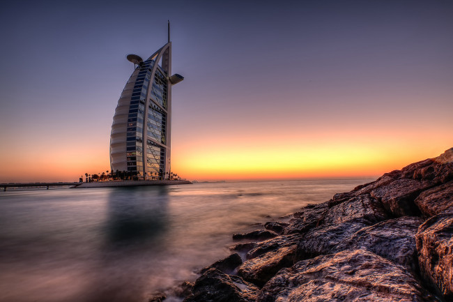 Обои картинки фото burj al arab, города, дубаи , оаэ, море, отель, побережье