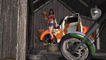 Картинка автомобили 3d+car&girl девушка взгляд фон автомобиль гараж