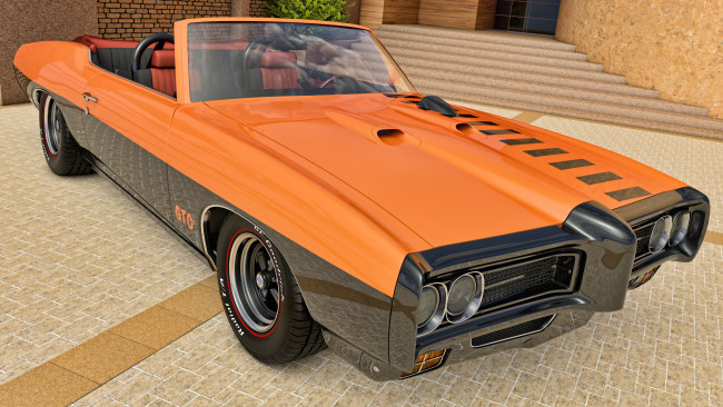 Обои картинки фото автомобили, 3д, pontiac, 1969г