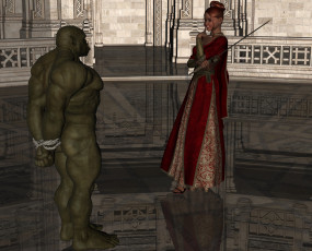 Картинка 3д+графика фантазия+ fantasy девушка взгляд фон монстр