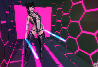 Картинка 3д+графика люди+ people девушка взгляд фон оружие