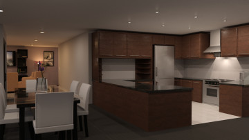 Картинка 3д+графика реализм+ realism интерьер стол кухня