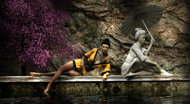 Обои картинки фото 3д графика, фантазия , fantasy, девушка, взгляд, фон