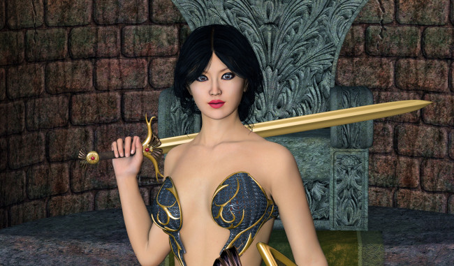 Обои картинки фото 3д графика, амазонки , amazon, девушка, взгляд, фон