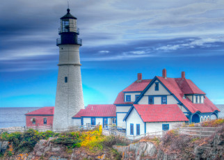 Картинка природа маяки крыша море небо дом маяк hdr осень скалы