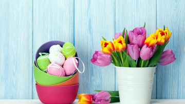 Картинка праздничные пасха писанки тюльпаны
